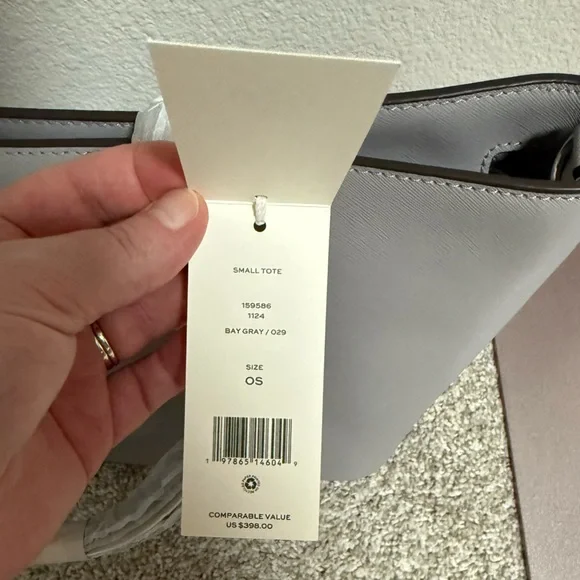 HP 3.28!! NWT Tory Burch Small Leather Tote with Crossbody Strap in Bay Gray - Picture 13 of 14